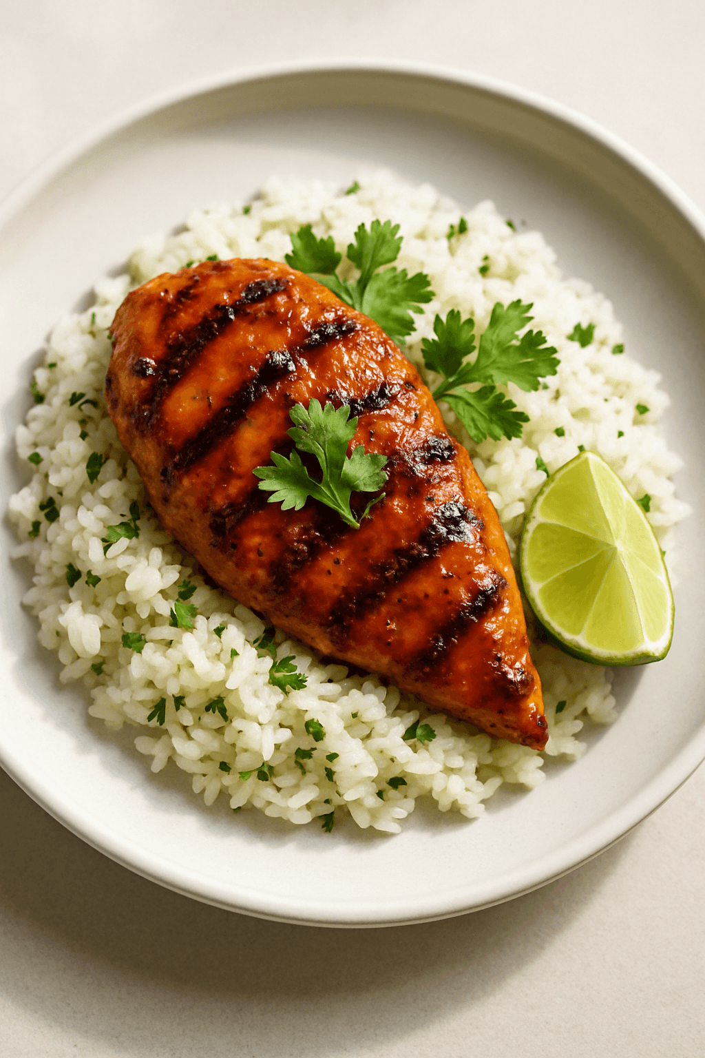 Grilled Chicken with Spicy Tamarind-Mango Glaze and Coconut-Cilantro Rice