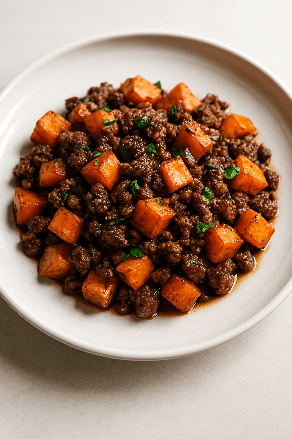 Savory Ground Beef and Sweet Potato Skillet with Maple-Balsamic Glaze