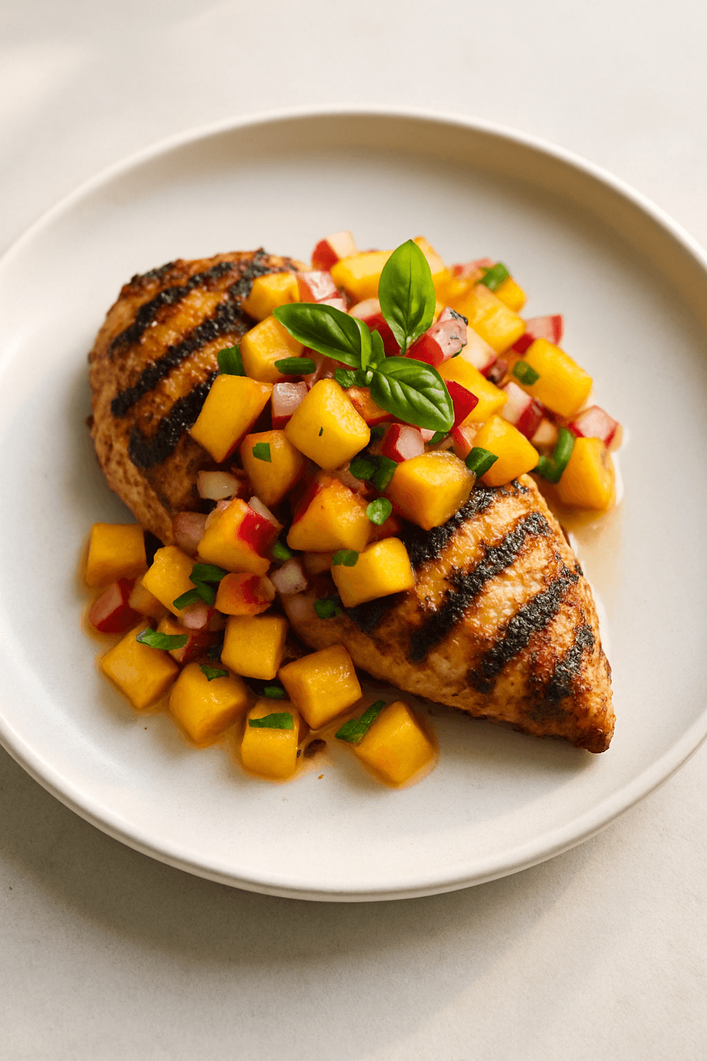Grilled Chicken with Herb-Infused Peach and Basil Salsa