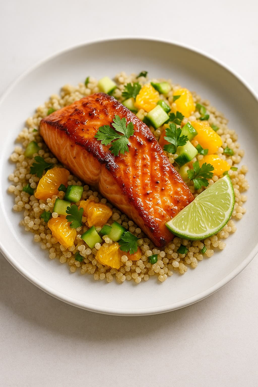 Maple-Miso Glazed Salmon with Quinoa and Citrus Salsa