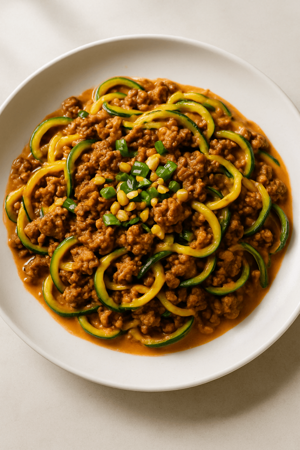 Savory Ground Beef and Zucchini Noodle Stir-Fry with Peanut Sauce