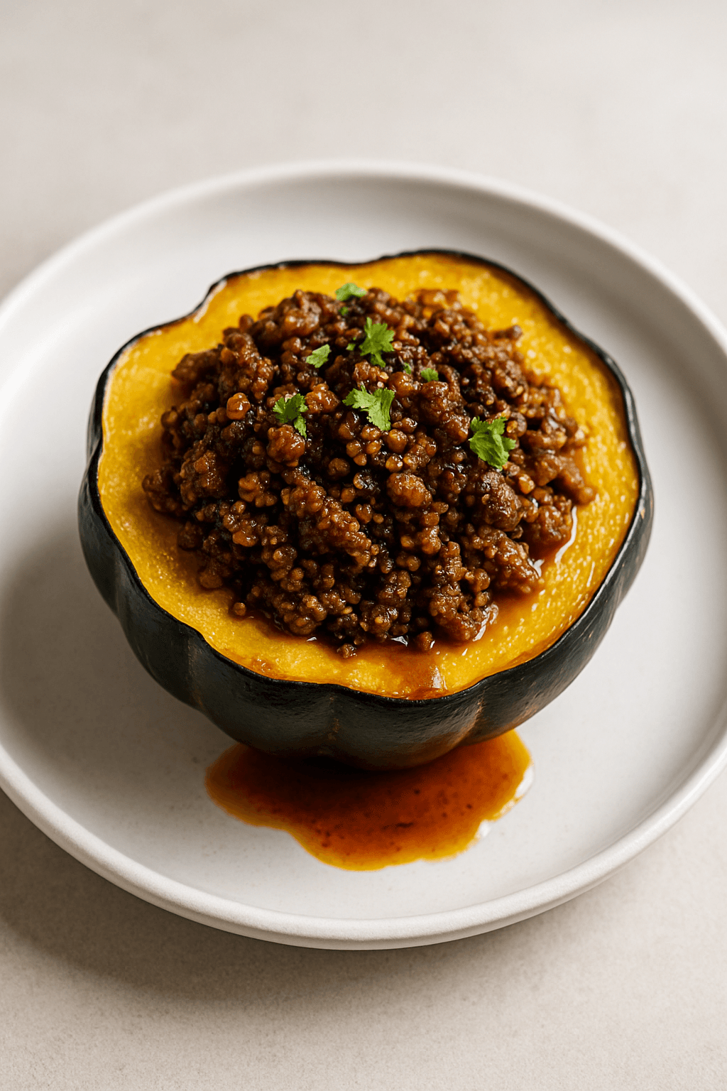 Savory Ground Beef and Quinoa-Stuffed Acorn Squash with Maple-Balsamic Glaze