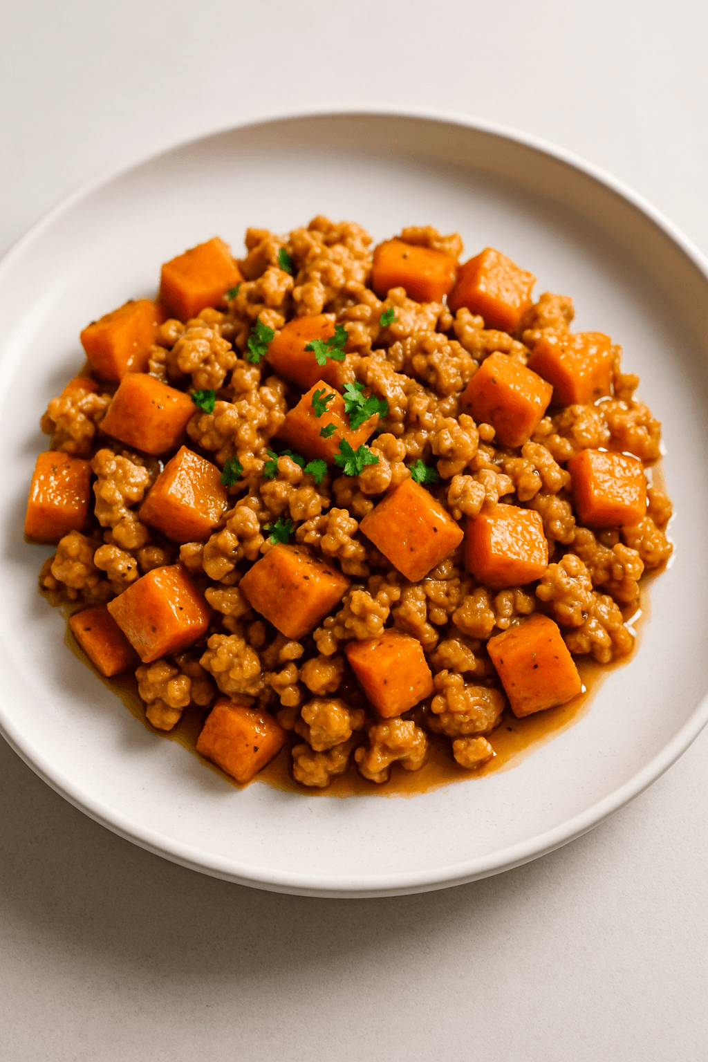 Savory Ground Chicken and Sweet Potato Skillet with Maple Mustard Glaze