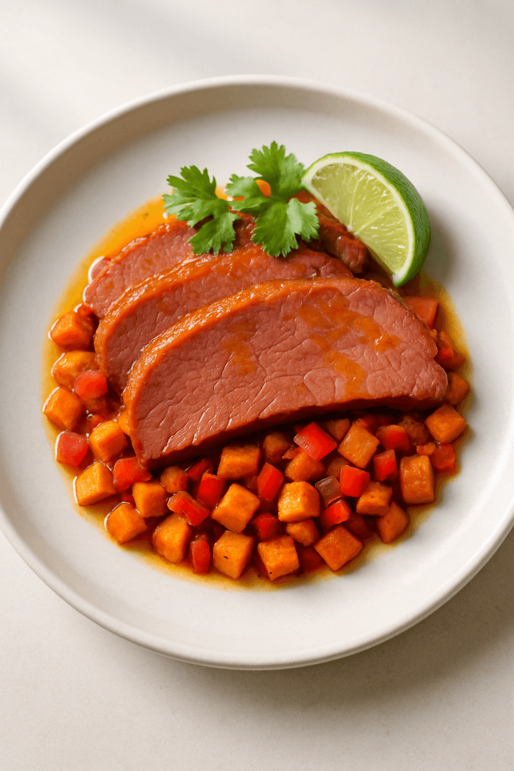 Spicy Citrus-Infused Corned Beef with Sweet Potato Hash