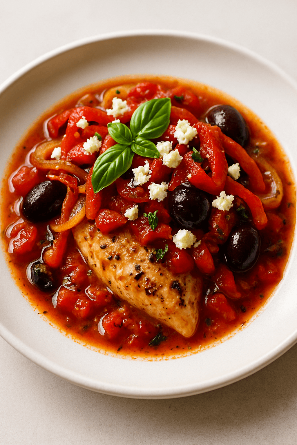 Crock Pot Mediterranean Chicken with Roasted Red Pepper and Feta
