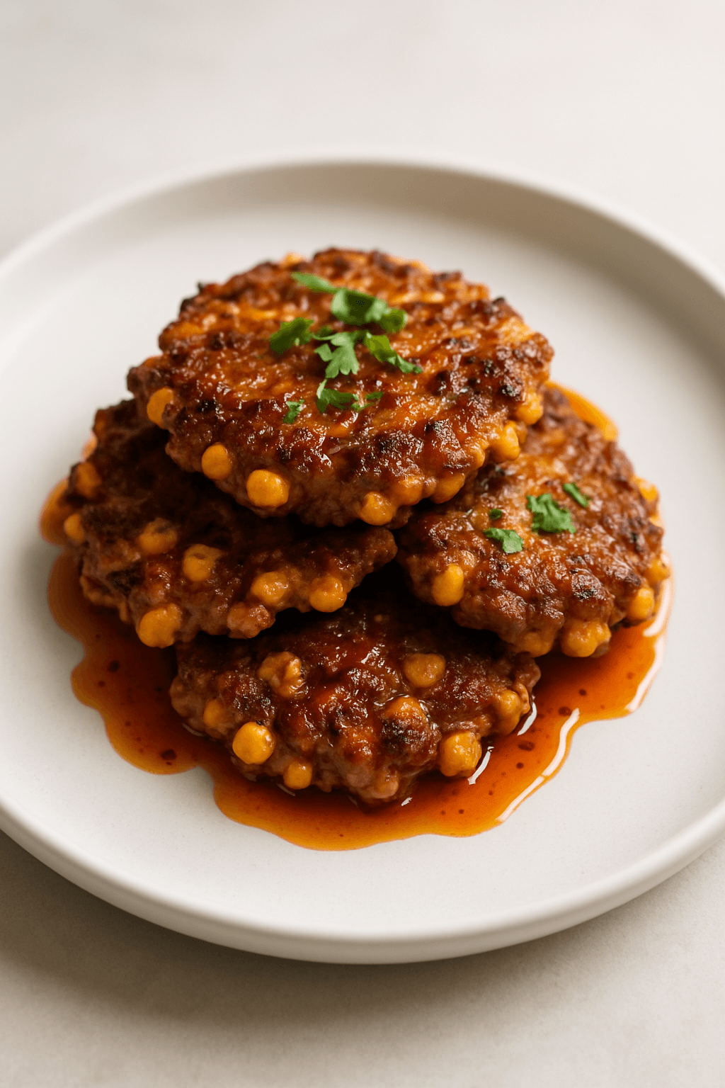 Savory Ground Beef and Sweet Corn Fritters with Spicy Honey Drizzle