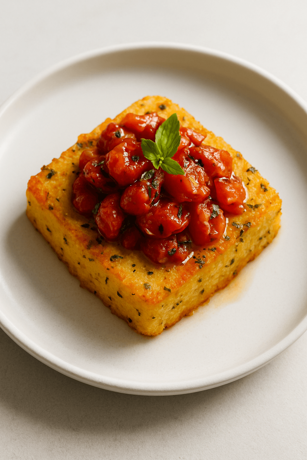 Savory Herb-Infused Polenta Cakes with Roasted Tomato Salsa