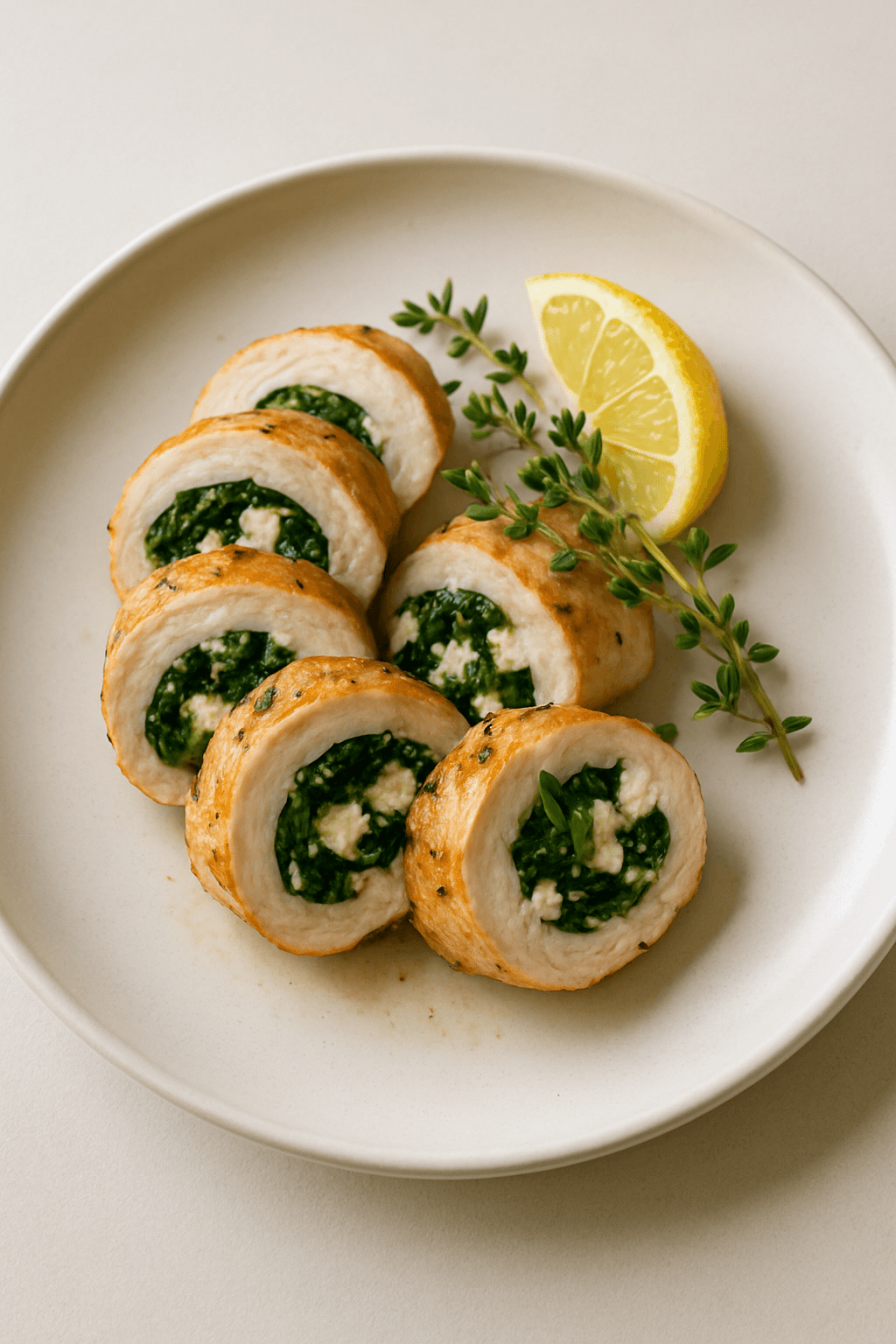Lemon-Thyme Chicken Roulade with Spinach and Goat Cheese